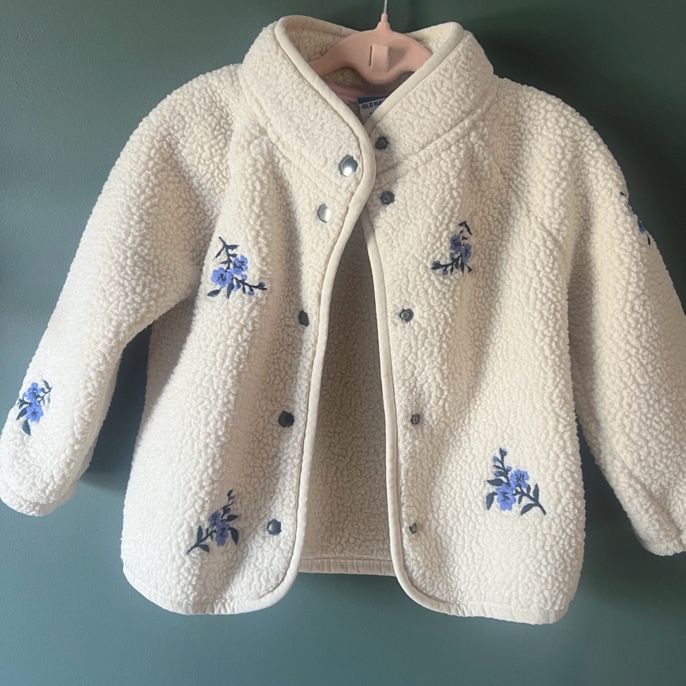 Old Navy Cream Jacket with Blue Floral Design